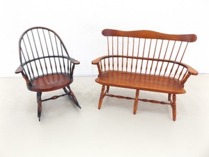 lot 82 image: Wood Doll Rocking Chair and Bench for American Girl Doll Sized Dolls