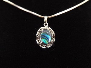 lot 52 image: .925 Sterling Silver Blue Abalone Cabochon Pendant Necklace