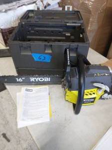 lot 63 image: RYOBI 16 in. 37cc 2-Cycle Gas Chainsaw with Heavy-Duty Case