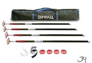lot 34 image: ZP4 Contains 4 10 ft. Steel Spring Loaded Poles 4-Heads, 4-Plates, 4-Tethers, 4-Grip Disks, 2-Zippers and 1-Carry Bag