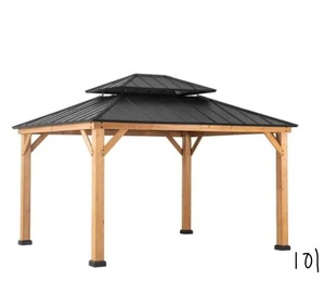 lot 101 image: HAMPTON BAY Crownhill 10 ft. x 12 ft. Hardtop Gazebo with Wood posts