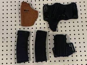 lot 39 image: Lot of 2ea 30 Rounds .223 Magazines & 3 Holsters