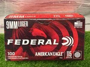 lot 52 image: 100 Rounds 9mm Ammo Ammunition 115gr