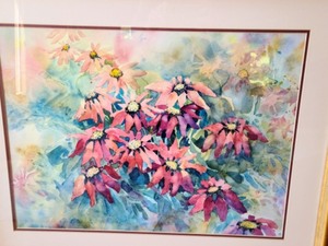 lot 5 image: Large Framed Floral Watercolor Painting