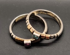 lot 98 image: Pair of Sterling and Semi Precious Stone Stacking Rings
