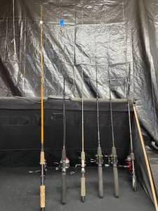 lot 69 image: Lot of 6 fising rods and reels, Zebco, Shimano and others