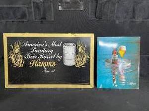 lot 110 image: Hamms Beer barrel price sign and menu holder