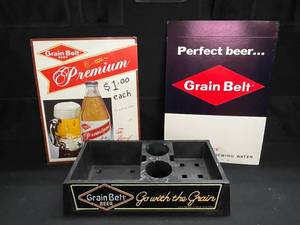 lot 121 image: Grain Belt Beer napkin holder and price signs, lot of 3