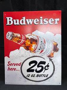 lot 114 image: Budweiser metal price sign