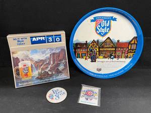 lot 126 image: Mixed lot Old Style Beer tray, button, schedules