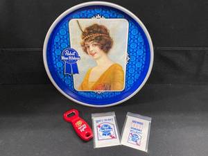 lot 128 image: Mixed lot Pabst Blue Ribbon tray, baseball opener schedules