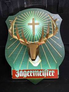 lot 49 image: Jagermeister Stags head mounted on wooden plaque, LED, NIB