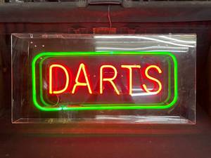 lot 39 image: Darts  neon sign with protective plexi cover