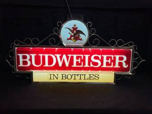 lot 50 image: Budweiser in bottles, internally lit plastic sign