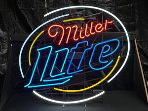 lot 57 image: Large, Miller Light blue hoops neon