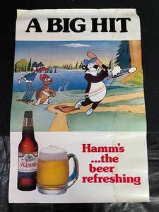 lot 158 image: Hamms Beer baseball poster, A Big Hit