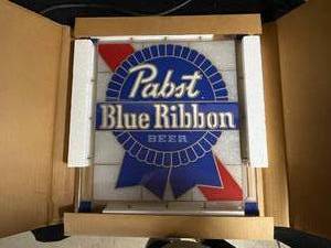 lot 197 image: Pabst Beer stained glass sign. NOS New Old Stock