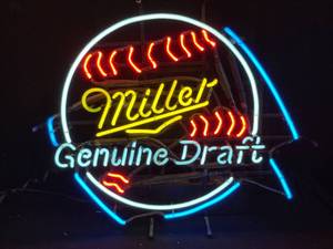 lot 205 image: Miller Genuine Draft 4-color baseball neon