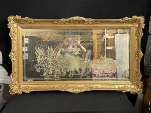 lot 208 image: Large Budweiser mirror with gold clydesdales team in ornate frame