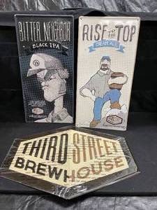 lot 216 image: Third Street Brewhouse tin tackers, Lot of 3