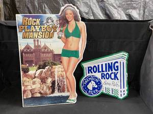 lot 214 image: Rolling Rock, Rock the Playboy Mansion tin tacker