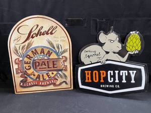 lot 240 image: Hop City Barking Squirrel and Schells Brewing Co tin tackers