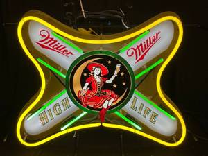 lot 28 image: Miller High Life - girl on the moon neon