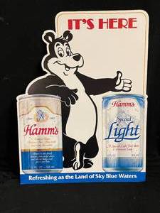 lot 106 image: Hamms Beer easel back poster with The Bear, NOS