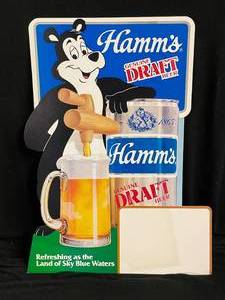 lot 107 image: Hamms Beer easel back poster with The Bear, NOS