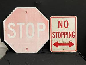 lot 277 image: Stop sign, reflective road sign and No Stopping Road sign