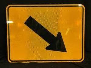 lot 282 image: Right Diagonal Arrow reflective road sign, NOS