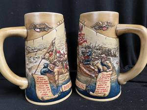 lot 287 image: Miller Beer 1776 ceramic beer steins, tip tray and sports schedules