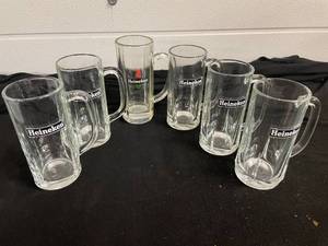 lot 328 image: Lot of 6 Heineken glass beer mugs