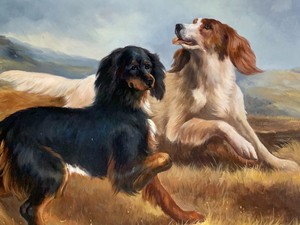 Lovely Framed Oil on Canvas of Two Wonderful Canine Friends