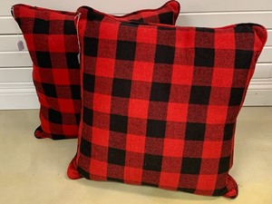 Pair of Large Red and Black Checked Wonderful Decorative Throw Pillows