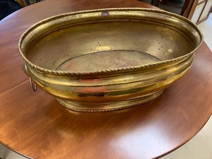Oval Brass Planter with Lion Head Figurines
