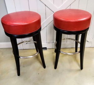 Pair of Red Leather Stools