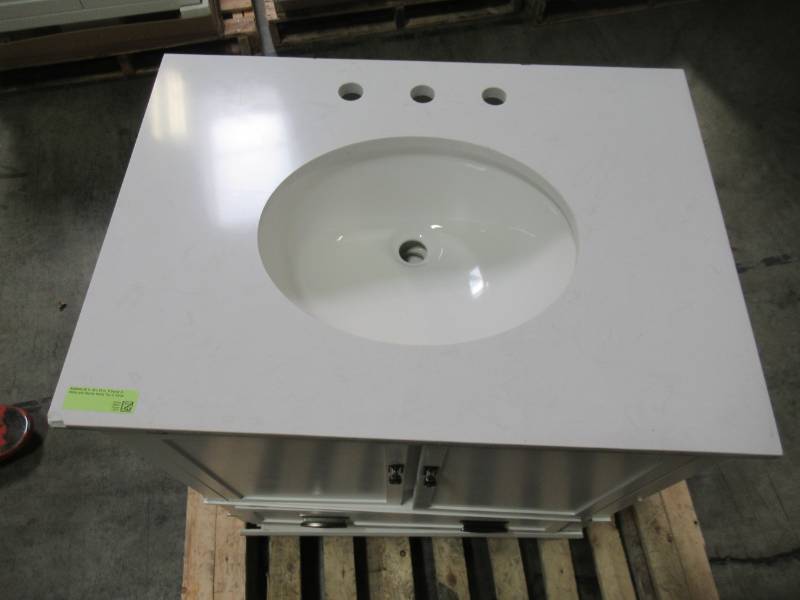 lot 300 image: Wyndham Collection Sheffield 30 in. W x 22 in. D Vanity in White with Marble Vanity Top in Carrara White with White Basin WCS141430SWHCMUNOMXX