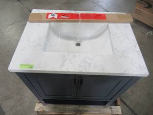 lot 310 image: Home Decorators Collection Newhall 30 in. W x 22 in. D Bath Vanity in Grayish Blue with Cultured Marble Vanity Top in White with White Basin Newhall 30GB