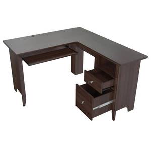 lot 122 image: Inval 53.1 in. Espresso Wengue L-Shaped 2 -Drawer Computer Desk with Keyboard Tray, ET-3815.