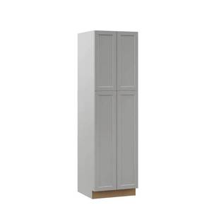 lot 132 image: Hampton Bay Designer Series Melvern Assembled 24x84x23.75 in. Pantry Kitchen Cabinet in Heron Gray, T2484-MLGR.