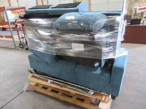 lot 105 image: Right Arm Facing Corner Sofa With Chaise In Teal. Missing 4 Brackets to Hold the backrest up - See Photo for bracket.