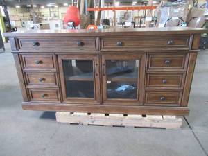 lot 113 image: 66 x 20 x 30 12Tall. BuffetTV Entertainment Center In Walnut.