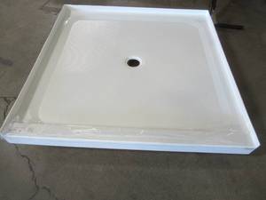 lot 116 image: Jacuzzi 48 in. x 48 in. Center Drain 3.19 in. Shower Base in White, CAT4848SCXXXXW.