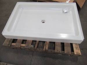 lot 126 image: Swan 32 in. x 48 in. Solid Surface Single Threshold Center Drain Shower Pan in White, SF03248MD.010.