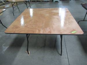 lot 95 image: Table With Folding Legs, Approximate Dimensions 48 x 48 x 30 12 Tall. - Top is Scratched.