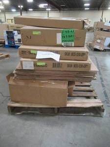 lot 317 image: WHOLESALE MIXED PALLET OF MISCELLANEOUS HEADBOARDS, CARDBOARD BOXES AND BATHROOM ITEMS