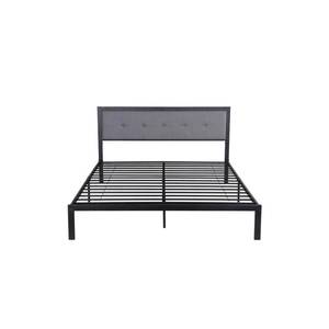 lot 141 image: Nobel House Haroun Contemporary Modern Queen-Size Flat Black Iron Bed Frame with Gray Upholstered Headboard, 54657.