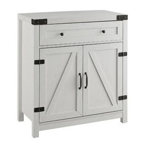 lot 231 image: Walker Edison 30 Farmhouse Barn Door Accent Cabinet - Brushed White, AF30BDBRW.