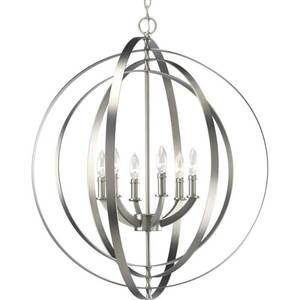 lot 234 image: Progress Lighting Equinox 6-Light Burnished Silver Transitional Globe Chandelier P3889-126.
